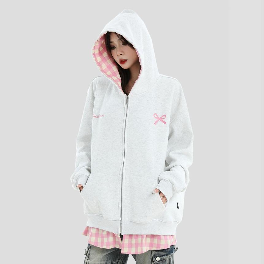 Ribbon Print Zip-Up Hoodie Product Image