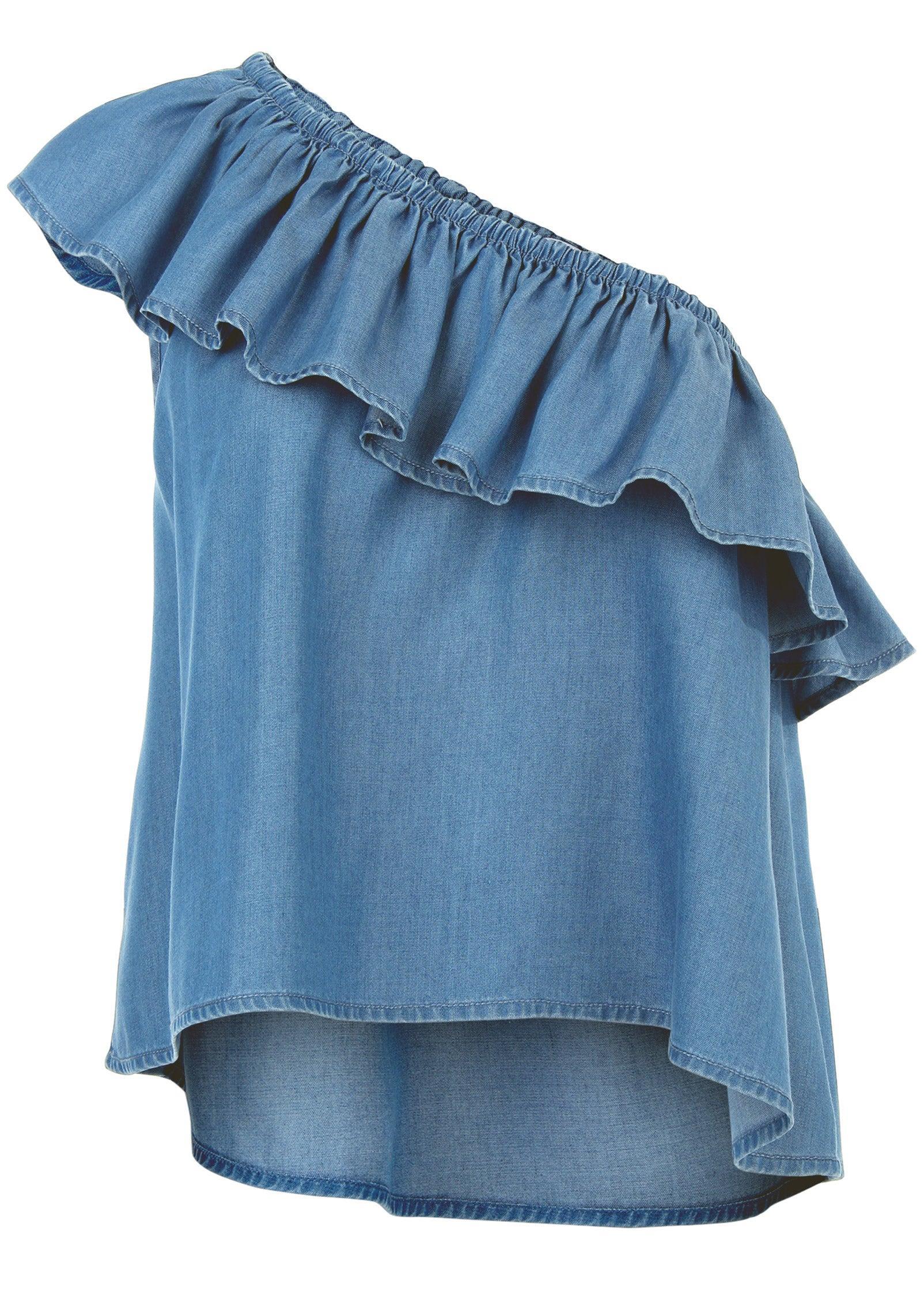 Chambray Ruffle Top - Medium Wash product image