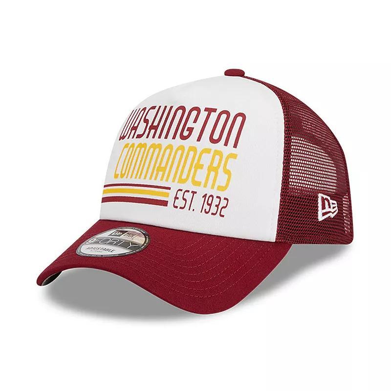 Mens New Era White/Burgundy Washington Commanders Stacked A-Frame Trucker 9FORTY Adjustable Hat Product Image