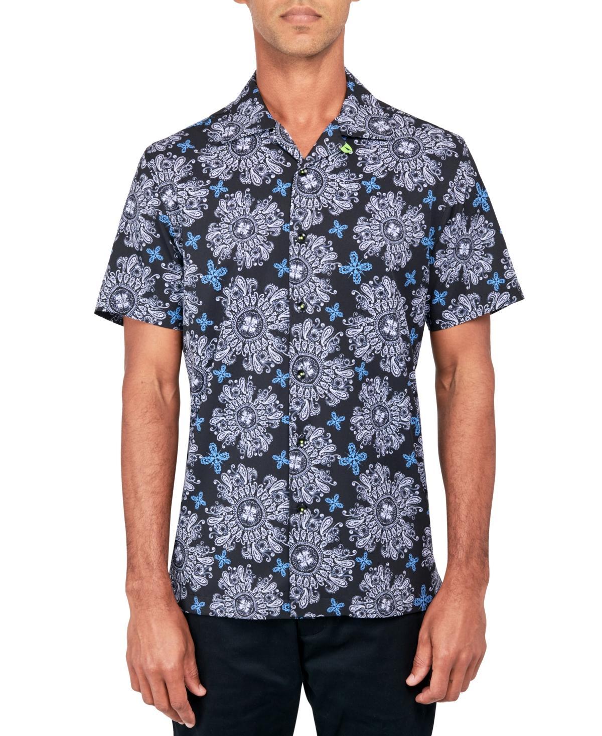 Society of Threads Mens Regular-Fit Non-Iron Performance Stretch Medallion-Print Button-Down Camp Shirt Product Image