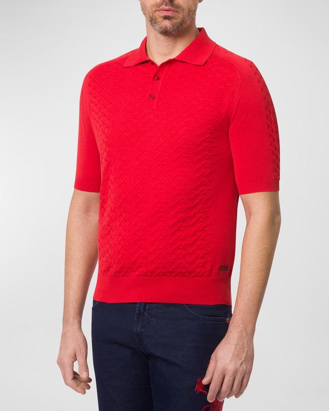 Mens Patterned Short-Sleeve Polo Sweater Product Image