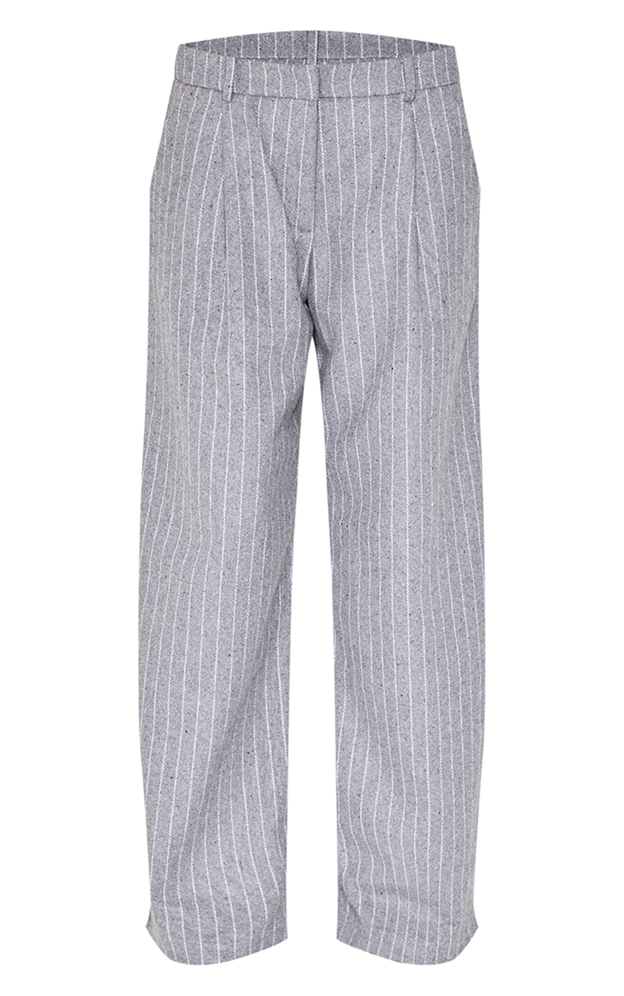 Grey Premium Pinstripe Wide Leg Pants Product Image