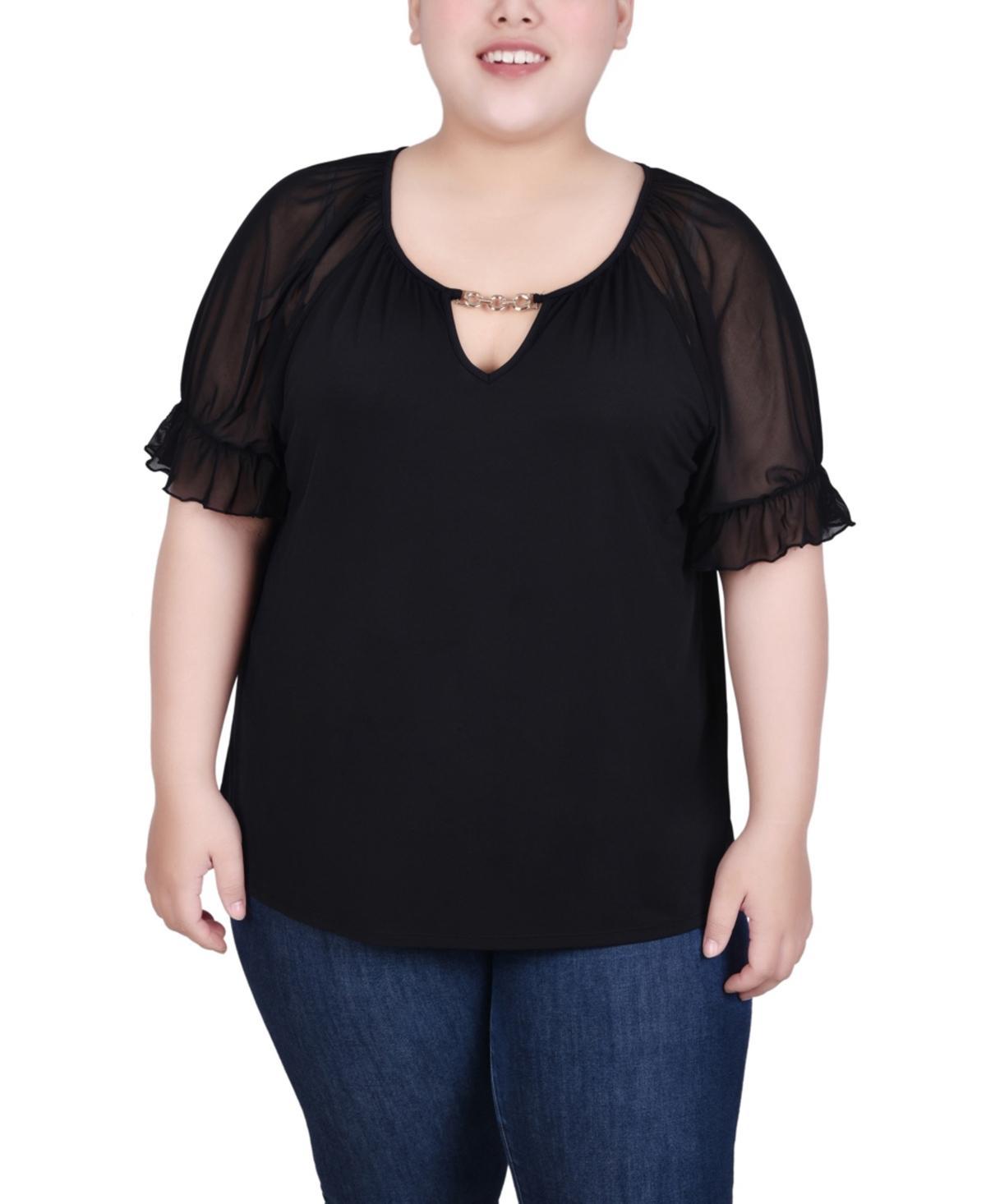 Ny Collection Plus Size Short Ruffle Sleeve Top with Rhinestones product image