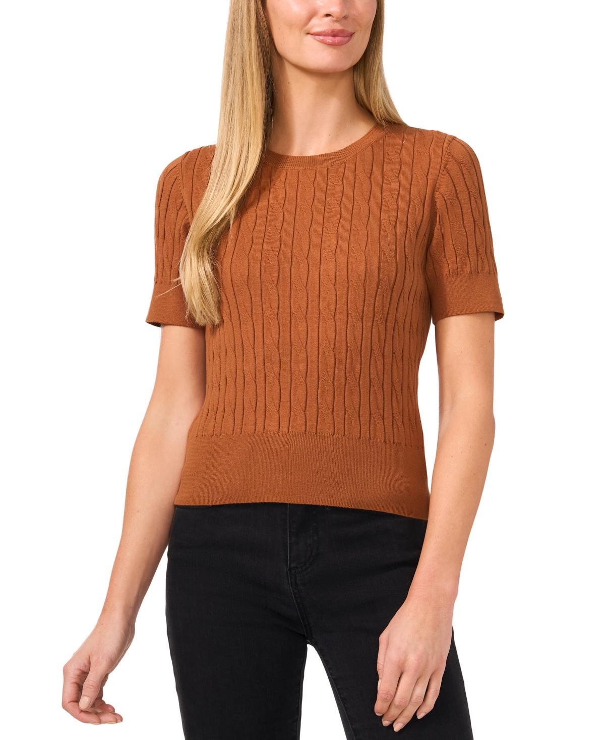 CeCe Womens Cotton Cable-Knit Short-Sleeve Sweater Product Image