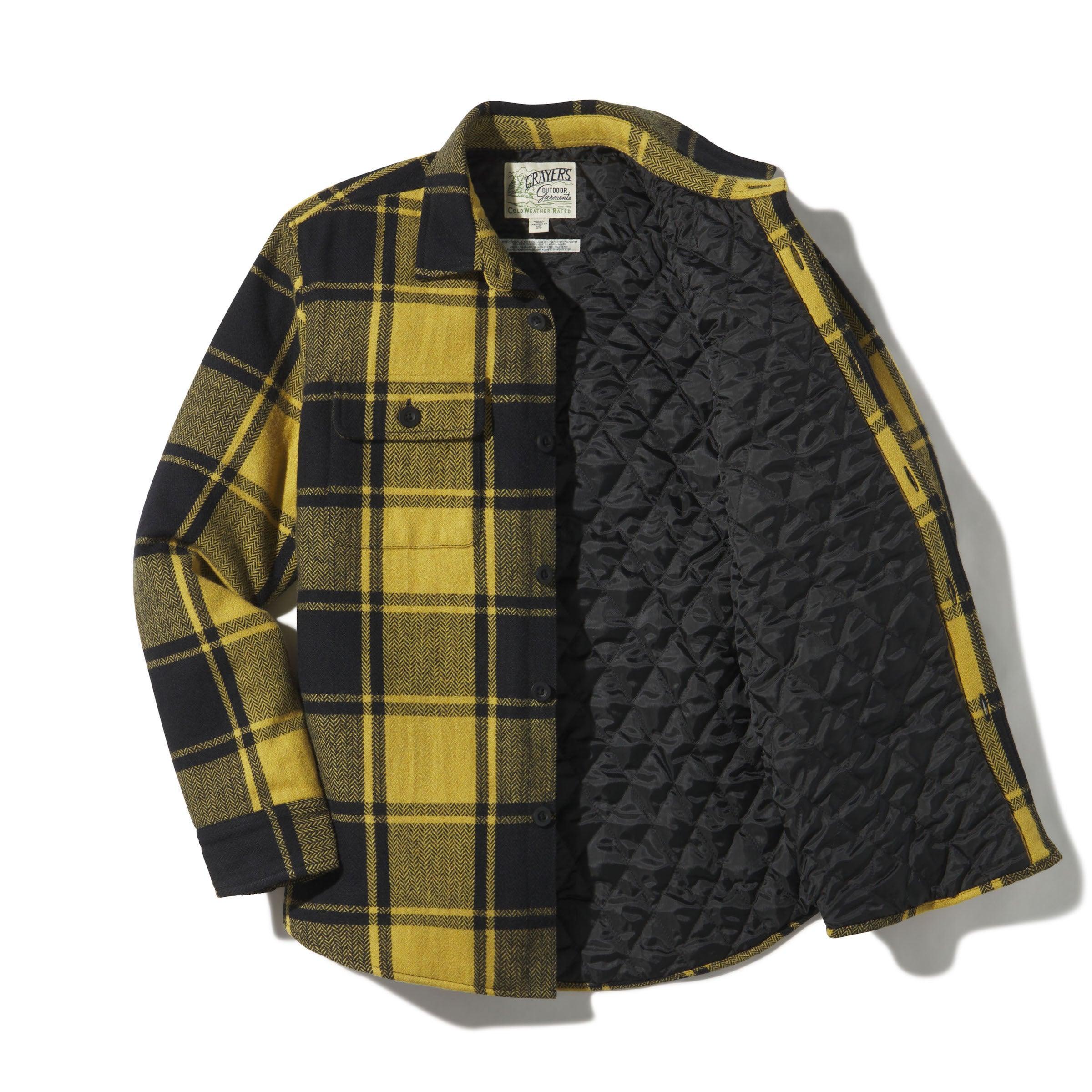 Retro Wool Padded Shirt Jacket - Mustard Black Product Image