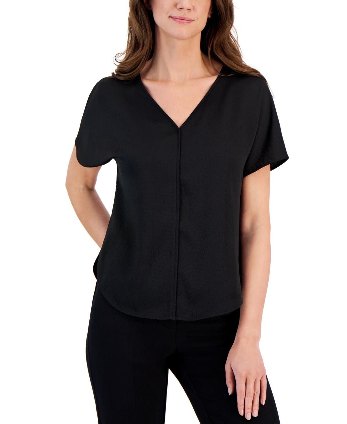 Anne Klein Womens Short-Sleeve V-Neck Top Product Image