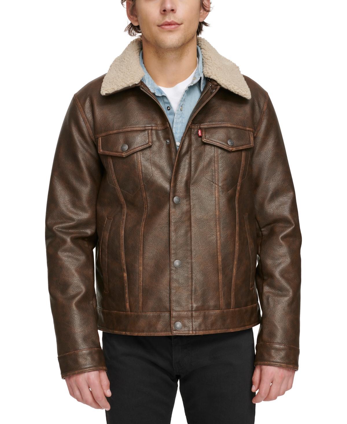 Mens Levis Faux Leather Sherpa Collar Trucker Jacket Product Image