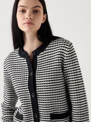 Womens Knitted Short Jacket Striped Black Medium UNIQLO US Product Image