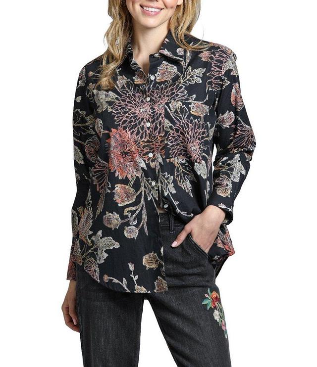 APNY Floral Collared Long Sleeve Button Up Top Product Image