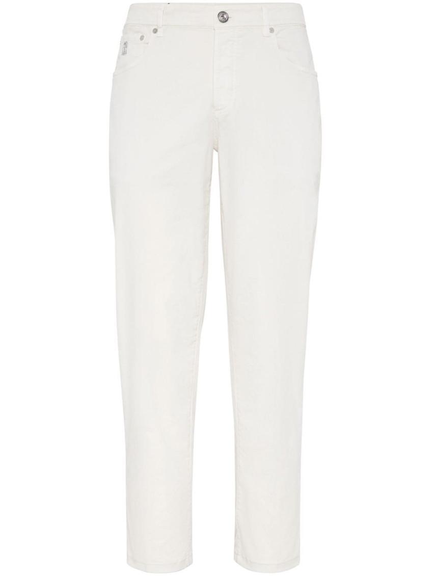 BRUNELLO CUCINELLI Beige Embroidery Logo Pants In White Product Image