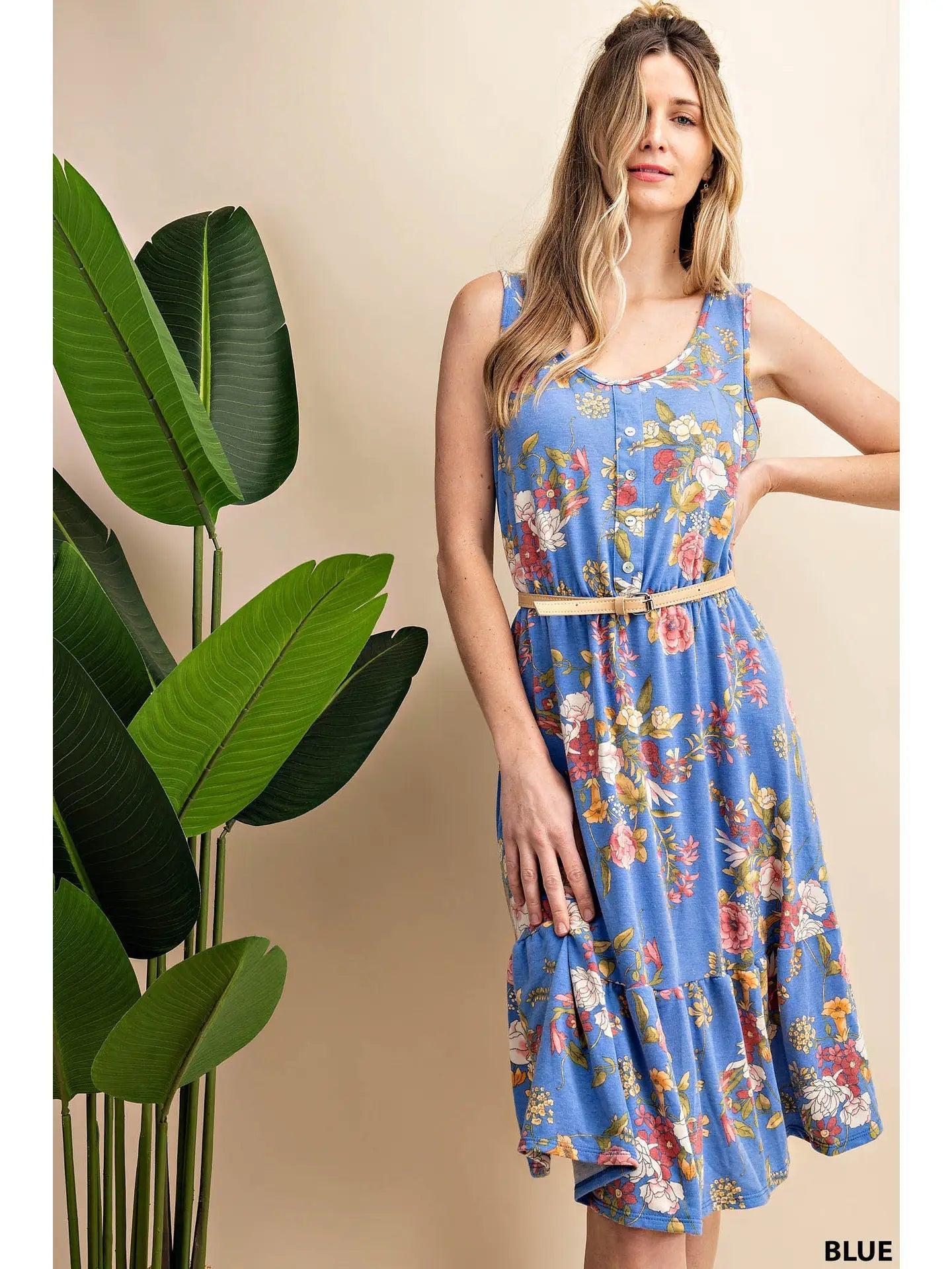 Sleeveless Floral Ruffled Bottom Midi Dress Female Product Image