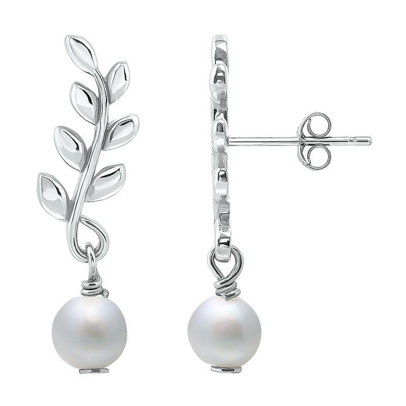 Belk & Co 7Mm Freshwater Pearl Leaf Drop Earrings, Sterling Silver, No Size Product Image