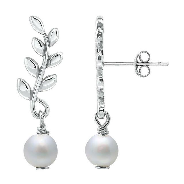 Aleure Precioso 18k Gold Over Silver Leaf & Freshwater Cultured Pearl Drop Earrings, Womens, Silver Tone Product Image