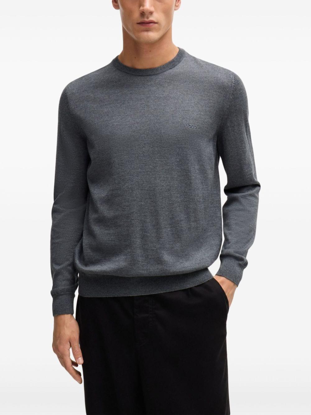 Crew-neck Sweater In Virgin Wool With Embroidered Logo In Grey Product Image