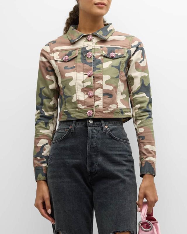 Regina Cropped Camo Rhinestone Jacket Product Image