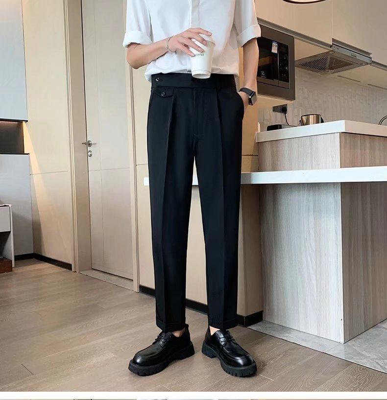 Mid Rise Plain Straight Leg Dress Pants Product Image