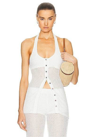 SIEDRES Lenda Textured Halterneck Top White. (also in L). Product Image