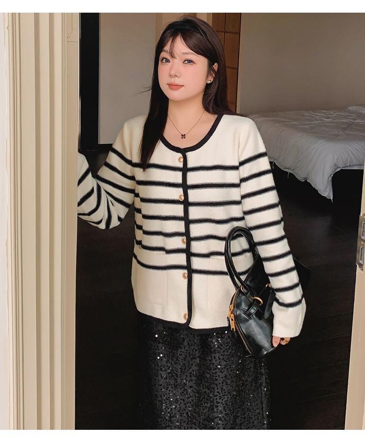 Striped  Button-Up Cardigan Product Image