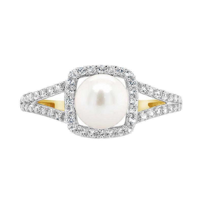 Celebration Gems 10K Yellow Gold 7mm Pearl & Created White Sapphire Ring, Womens 10k Gold Product Image