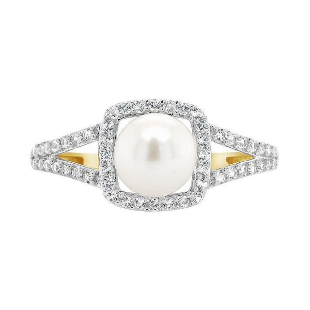 Celebration Gems 10K Yellow Gold 7mm Pearl & Created White Sapphire Ring, Womens 10k Gold Product Image