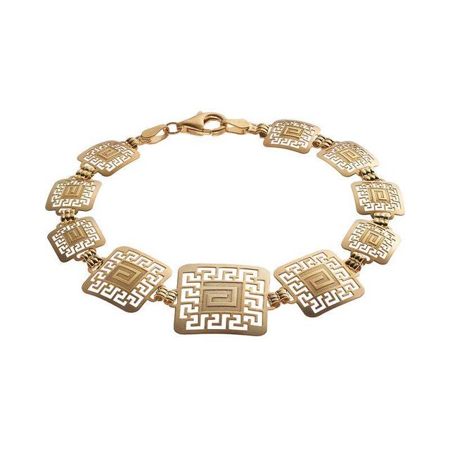 14k Gold and Sterling Silver Greek Key Bracelet, Womens Product Image