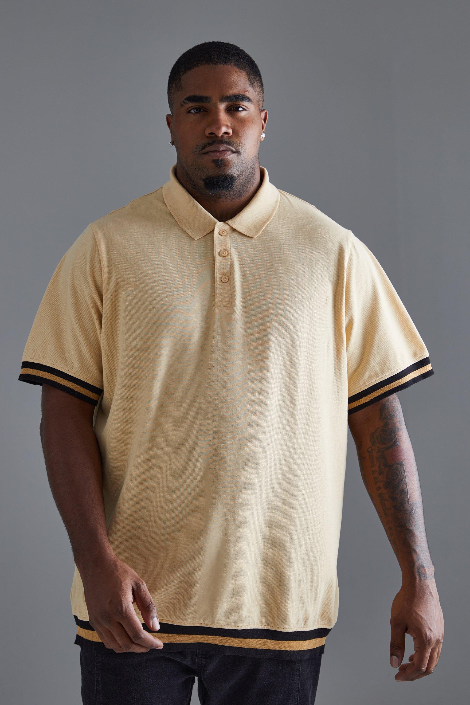 Mens Beige Plus Taped Pique Polo, Beige Product Image