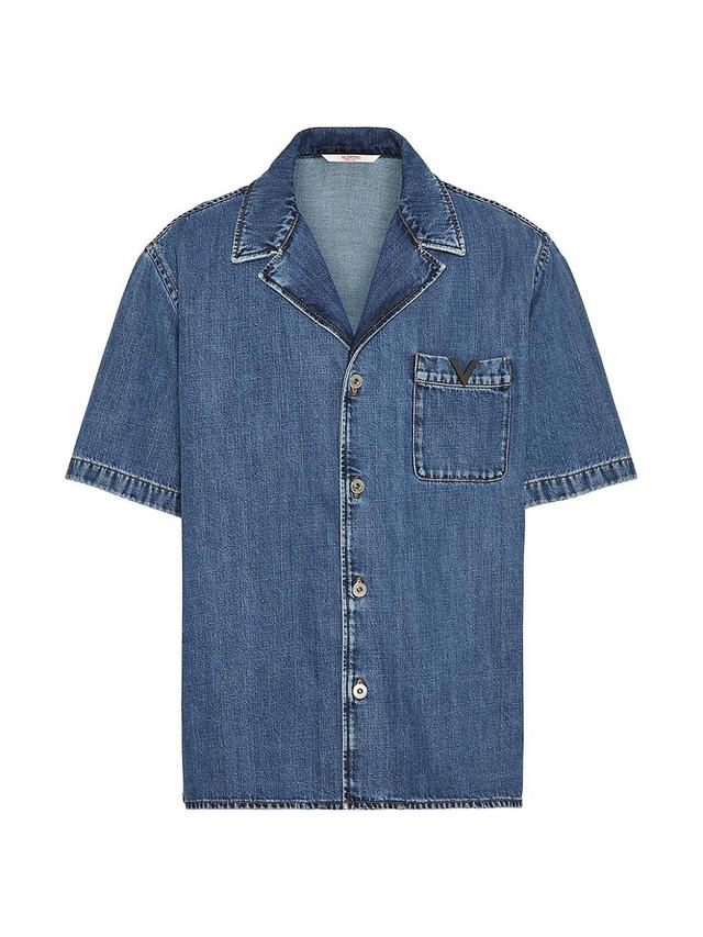 Mens Denim Bowling Shirt with Metallic V Detail Product Image