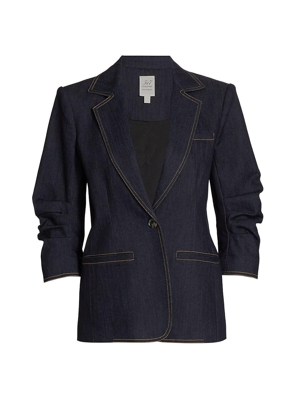 Cinq  Sept Khloe Ruched Sleeve Denim Blazer Product Image