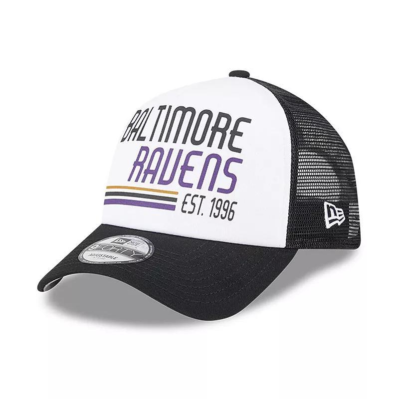 Mens New Era White Baltimore Ravens Stacked A-Frame Trucker 9FORTY Adjustable Hat - White Product Image