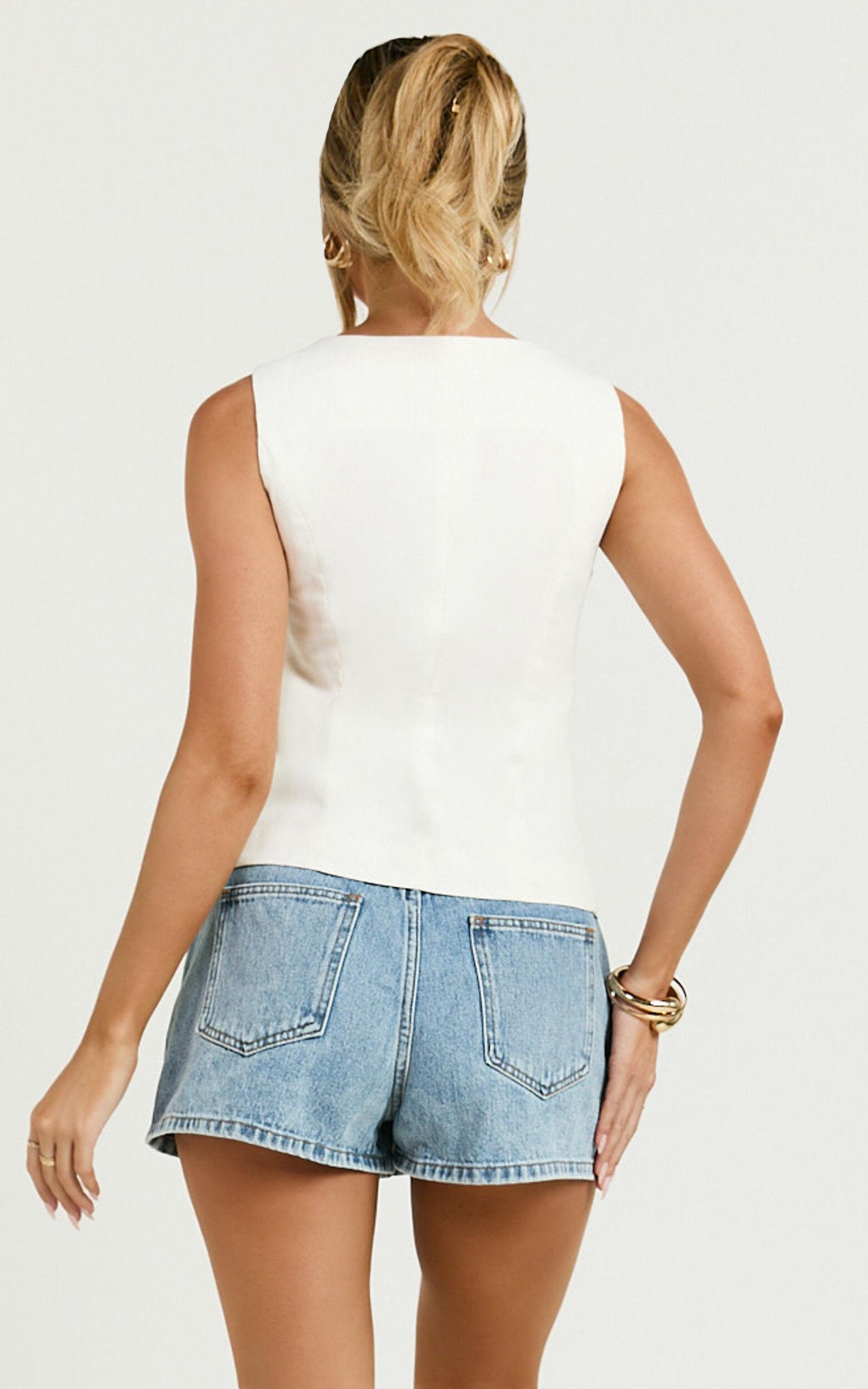 Nalfie Top - Wide Scoop Neck Fitted Vest Top in White Product Image