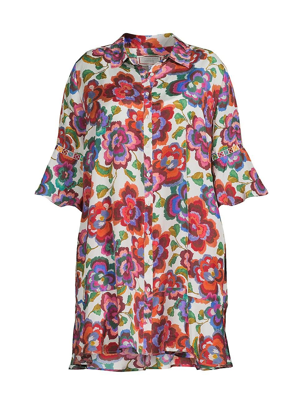 Womens Calanthe Floral Silk Shift Mini Dress Product Image