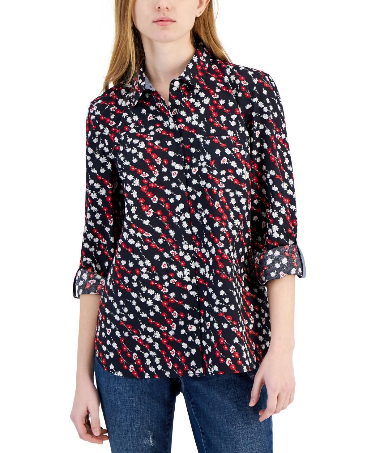 Tommy Hilfiger Womens Ditsy Roll-Tab Shirt Product Image