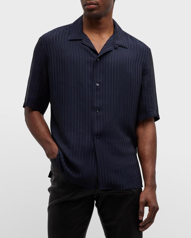 Mens Jacquard Stripe Silk Camp Shirt Product Image