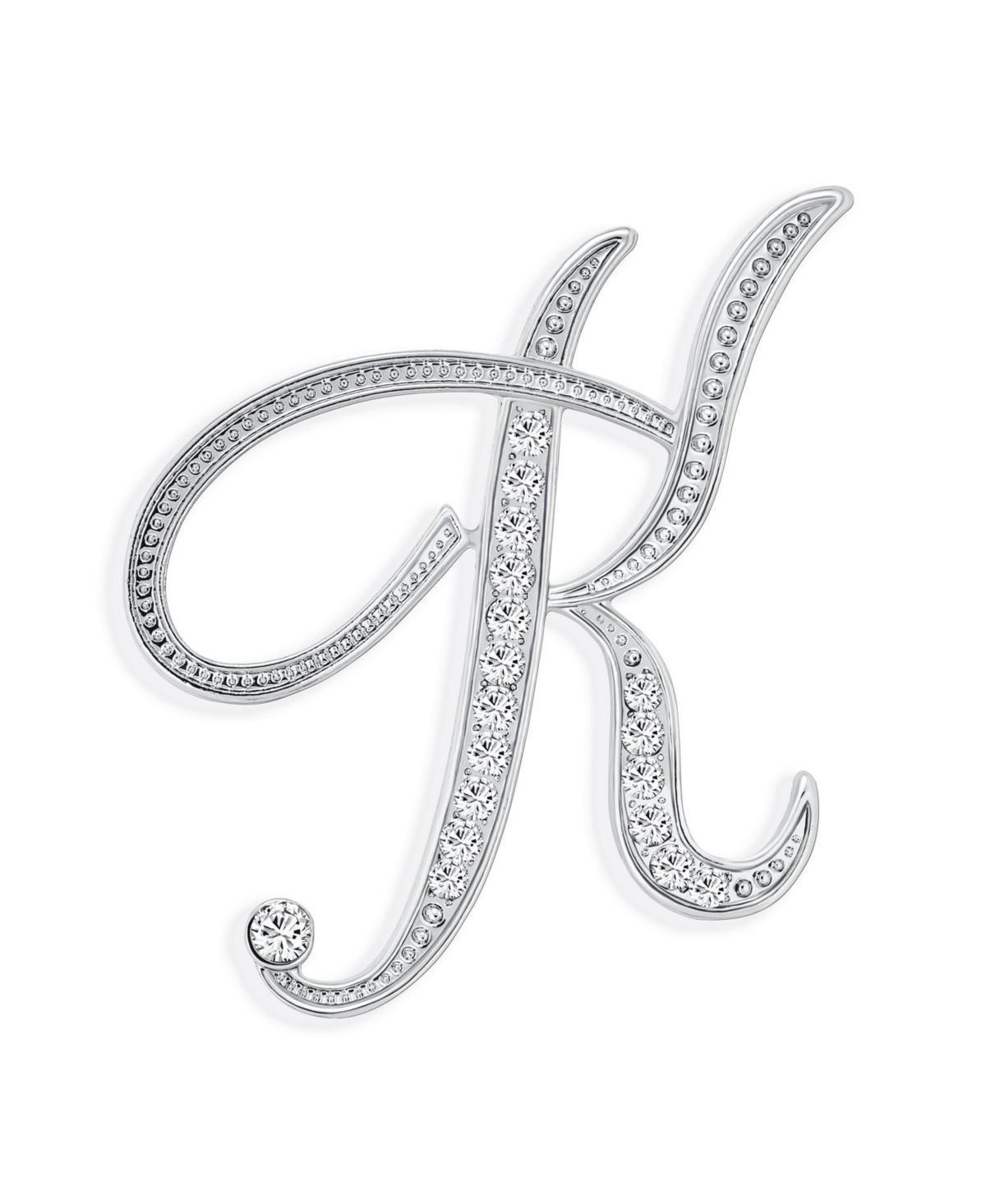 Bling Jewelry Large Statement Abc Pave Crystal Cursive Script Monogram Letters Alphabet Initial Scarf Lapel Pin Brooch For Women Silver Plated - Silve Product Image