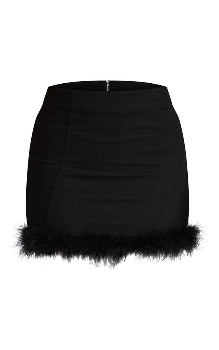 Black Feather Trim Denim Mini Skirt Product Image