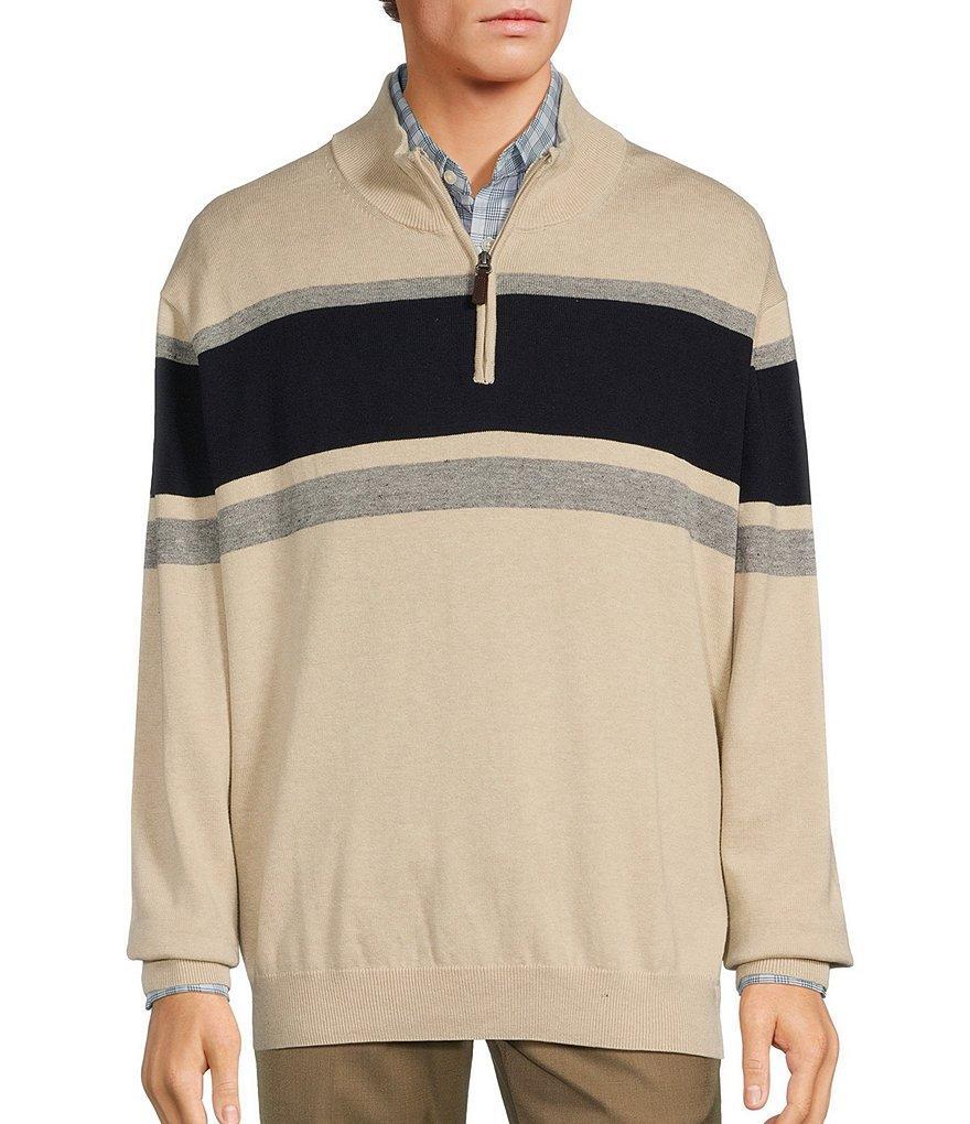 Roundtree & Yorke Long Sleeve Chest Stripe Quarter Zip Sweater Product Image