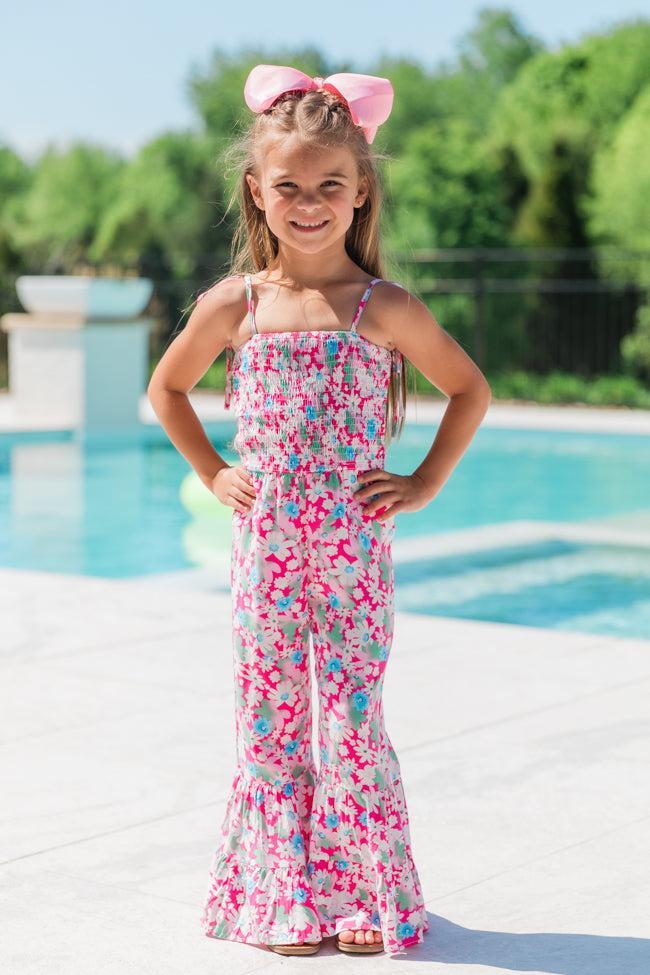 Kid's Aware of This Pink Floral Flare Leg Jumpsuit Product Image