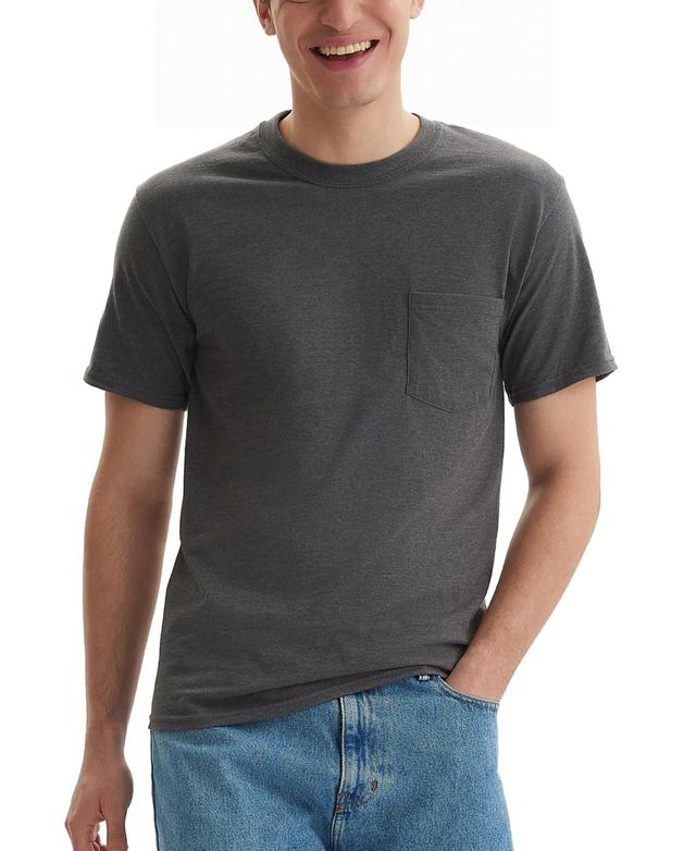 Mens Hanes Beefy-T 2-Pack Pocket T-Shirt Grey Heather Product Image