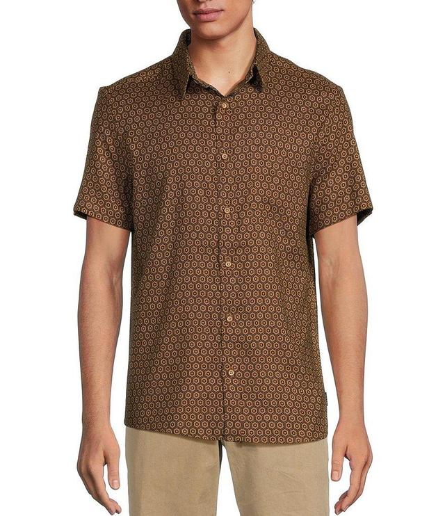 Rowm Big & Tall Crafted Collection Short Sleeve Geometric/Honeycomb Print Woven Shirt Product Image