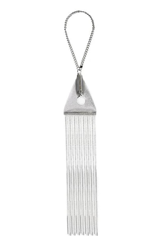 Crystal Fringe Satin Triangle Pouch In Silver Product Image