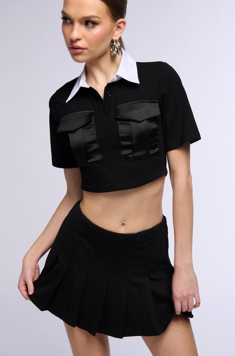 ALL BUSINESS COLLARED CROP TOP Product Image