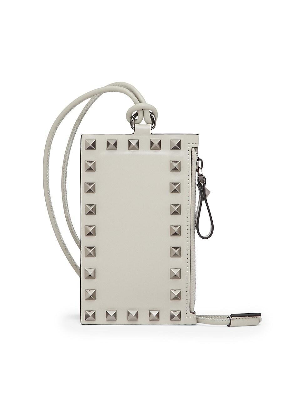 Mens Rockstud Calfskin Card Holder with Neck Strap Product Image