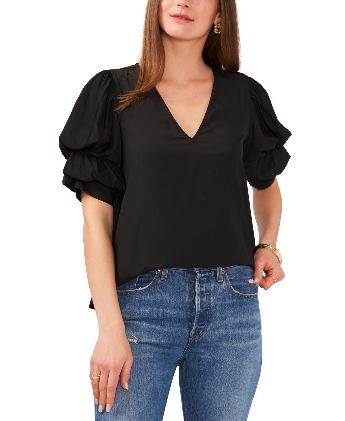 1.state Womens V-neck Tiered Bubble Short-Sleeve Top Product Image