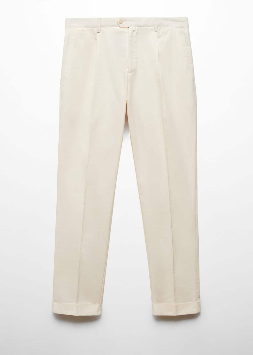 Mango Mens Pleated Cotton Linen Trousers Product Image