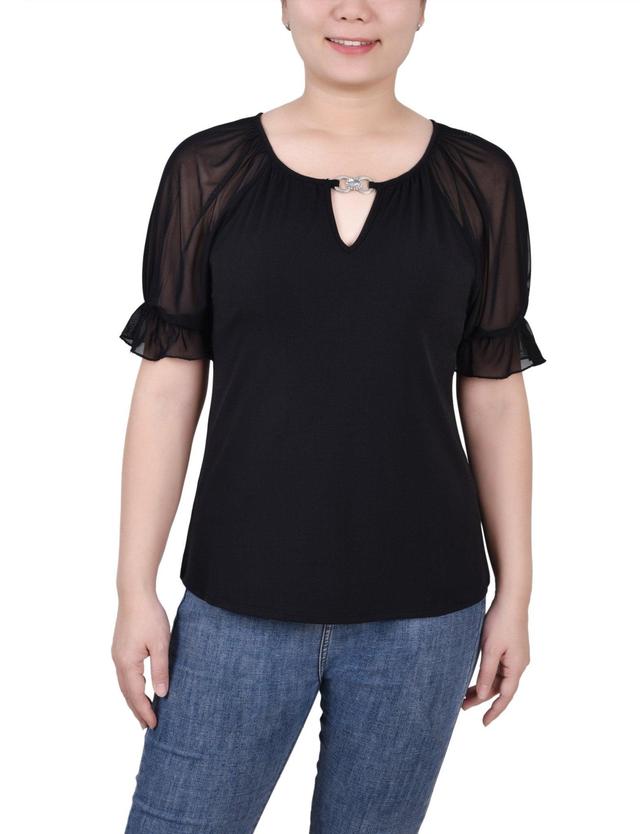 Short Ruffle Sleeve Top With Rhinestones - Petite Product Image