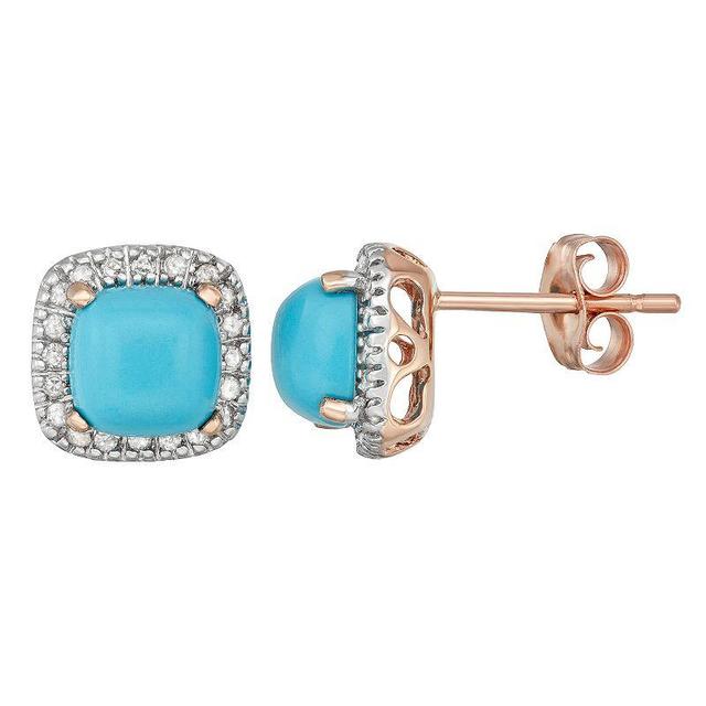 Simulated Turquoise and 1/6 Carat T.W. Diamond 10K Gold Halo Button Stud Earrings, Womens, White Product Image