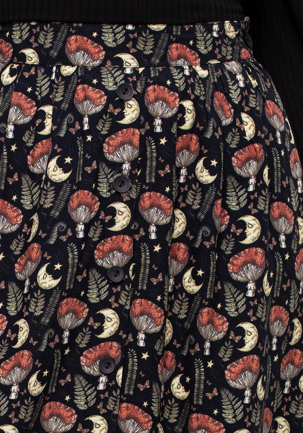 Dreamfast Mushroom Moon Print Button Up Midaxi Skirt Product Image