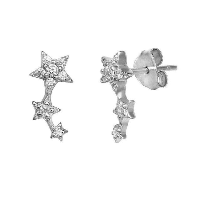 PRIMROSE Sterling Silver Cubic Zirconia Triple Star Stud Earrings, Womens, White Product Image