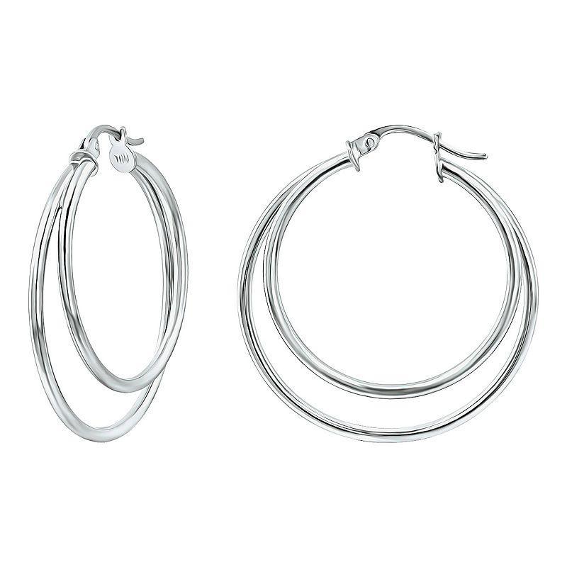 Aleure Precioso Sterling Silver Graduated Double Hoop Earrings, Womens Product Image