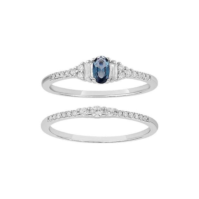 PRIMROSE Blue Nano & Cubic Zirconia Baguette Ring & Band Duo Set, Womens Product Image